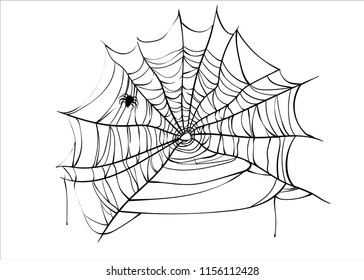 Halloween spiderweb vector with spider isolated on white background