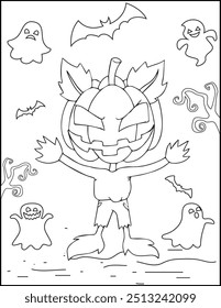 Halloween spookiest day of the year hand drawn cartoon coloring page.
