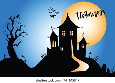 Halloween Spooky Black Vector Scene Background