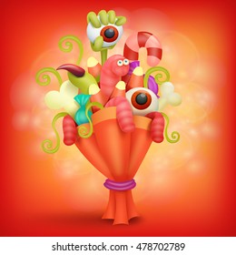 Halloween spooky bouquet. Concept card template. Vector illustration