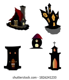 Halloween spooky building set for posters, website, greeting cards, and invitation card designing.