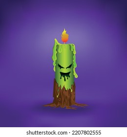 Halloween spooky candle and Witch and wizard bubbling Cauldron magic pot boiling poison with smoke or silhouette decoration
