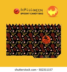 A Halloween spooky candy bag and trick or treat candy bag with can do it by yourself, Halloween colorful paper bag in orange, yellow, red-orange and black color. 