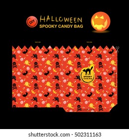 A Halloween spooky candy bag and trick or treat candy bag with can do it by yourself, Halloween colorful paper bag in orange, yellow, red-orange and black color. 
