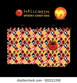 A Halloween spooky candy bag and trick or treat candy bag with can do it by yourself, Halloween colorful paper bag in orange, yellow, red-orange and black color. 