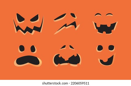 
Halloween Spooky Cartoon Facial Expression Vector Illustration. Set Collection Of Horror Evil Faces Of Deadly Spirits 
