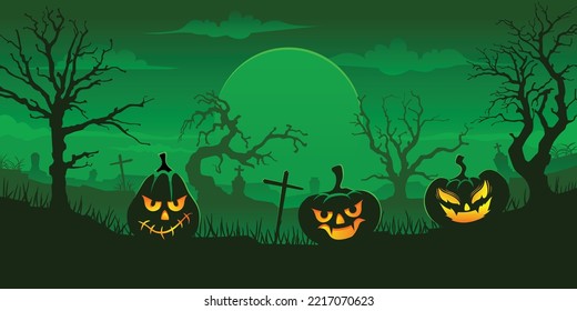Halloween spooky cartoon illustration. Graphic design for the decoration of gift certificates, banners and flyer.