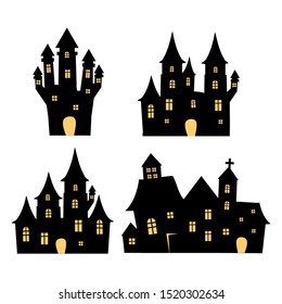 Halloween spooky castles and houses vector set