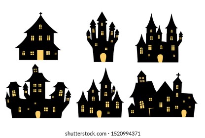 Halloween spooky castles and houses vector set