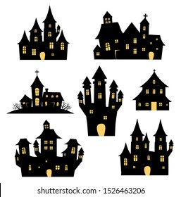 Halloween spooky castles and houses vector set