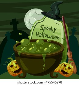 Halloween spooky cauldron concept. Cartoon illustration of Halloween spooky cauldron vector concept for web