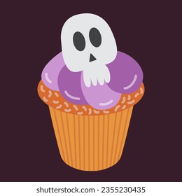 Halloween spooky cupcake with scull vector clipart