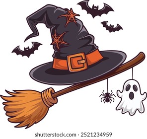 Halloween spooky decorated cartoon witch hats, Halloween party costume elements flat vector art illustration