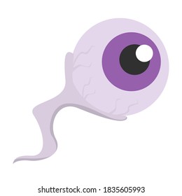 Halloween spooky eyeball vector isolated. Scary horror element of decoration for october holiday. Horrible and funny violet eye.