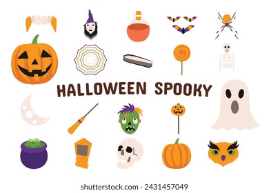 Halloween Spooky Flat Vector Illustration Icon Sticker Set Design Materials