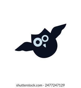Halloween spooky flying owl with wings, bird sticker for witch party vector illustration
