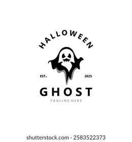 Halloween spooky ghost character in flat style isolated template design