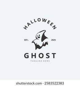 Halloween spooky ghost character in flat style isolated template design