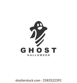 Halloween spooky ghost character in flat style isolated template design