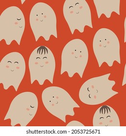 Halloween spooky ghost seamless pattern. 