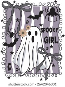 Halloween Spooky Girl Preppy Retro Halloween Fall T shirt Design