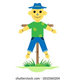 Halloween Spooky Haunted Fantasy Cute Character - Funny Scarecrow Hanging, Cultivation Cartoon Vector Illustration Isolated On White Background