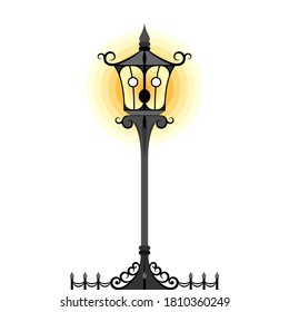 Halloween Spooky Haunted Fantasy Cute Character - Ghost Street Lamp Light Cartoon Vector Illustration Isolated On White Background