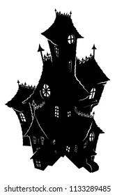 A Halloween spooky haunted ghost house in silhouette 