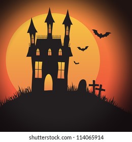 A Halloween spooky house design with copyspace - perfect for Halloween party invitations, backgrounds or icons with or without text.