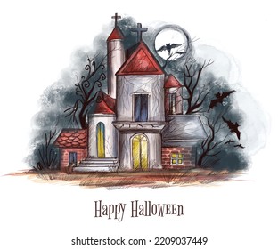 Halloween Spooky House Illustration Background