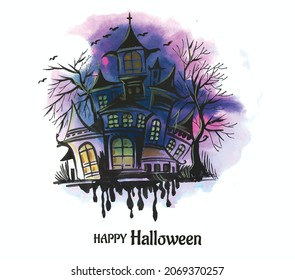 Halloween spooky house watercolor background