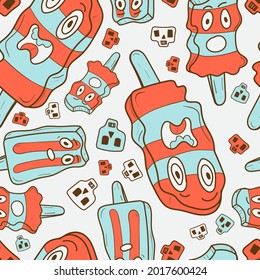 Halloween spooky ice cream shirt vector seamless repeat pattern.