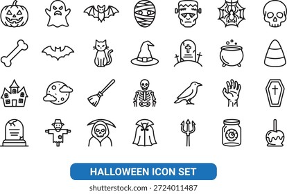 Conjunto de iconos de Halloween Spooky. Iconos de línea editables. Ilustración vectorial