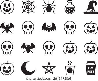 Halloween Spooky Icon Set Desenhos Festivos para Artesanato Convites e Decorações Celebrando a Temporada de Fantasmas e Duendes