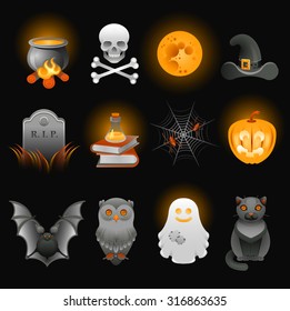 Halloween spooky icons set.