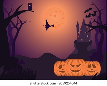 Halloween Spooky Nighttime Scene Horizontal Background
