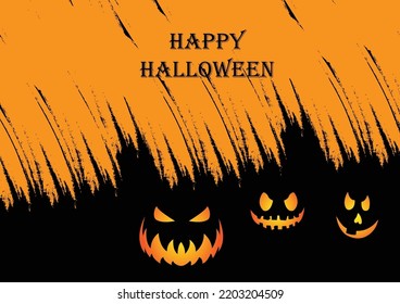 Halloween Spooky Nighttime Scene Horizontal Background, orange halloween banner with pumpkin and flying bats, spiders, holographic abstract colorful background. 