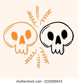 Halloween spooky orange and black skull illustration