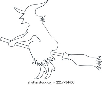 Halloween Spooky outline icon. flying witch. Cute Helloween Icon. Isolated Vector Illustration.