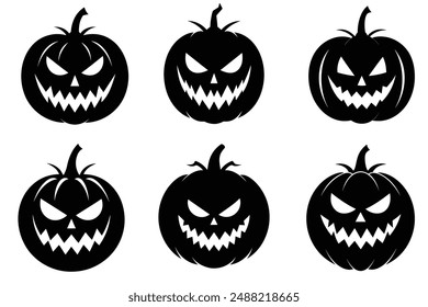 Halloween Spooky pumpkin face set vector art illustration isolated on white background