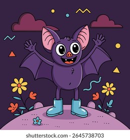Halloween assustador retro mascote estilo morcego noite humor ilustração