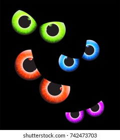 halloween spooky scary eyes  vector  design isolated on black background