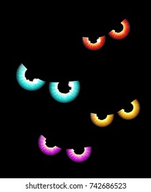 halloween spooky scary eyes  vector  design isolated on black background