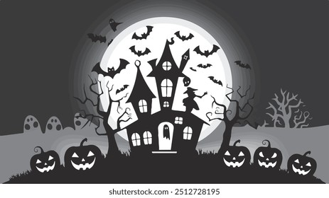 Halloween Spooky Scene Black And White Halloween Vector