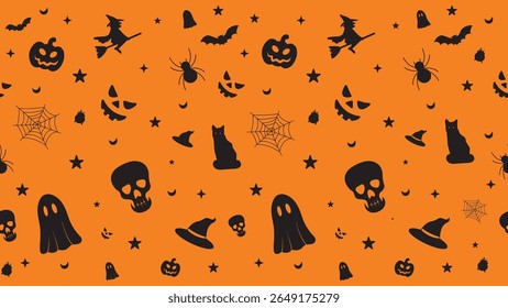 Silhuetas assustadoras do Halloween no fundo laranja