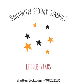 Halloween spooky symbols: little stars. Beautiful vector decorative designs. Cute minimalistic art elements on white backdrop.