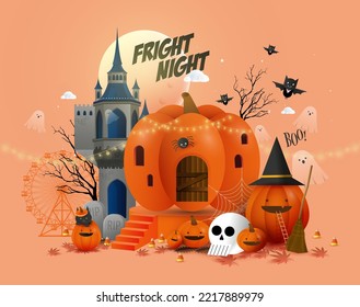 halloween spooky town greetings design template vector, illustration