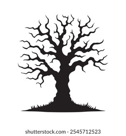 Halloween spooky tree silhouette flat vector illustration on a white background