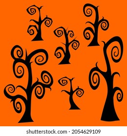 Halloween spooky trees with curved branches