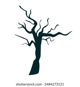 Halloween spooky trees with leafless branches flat isolated against white background.